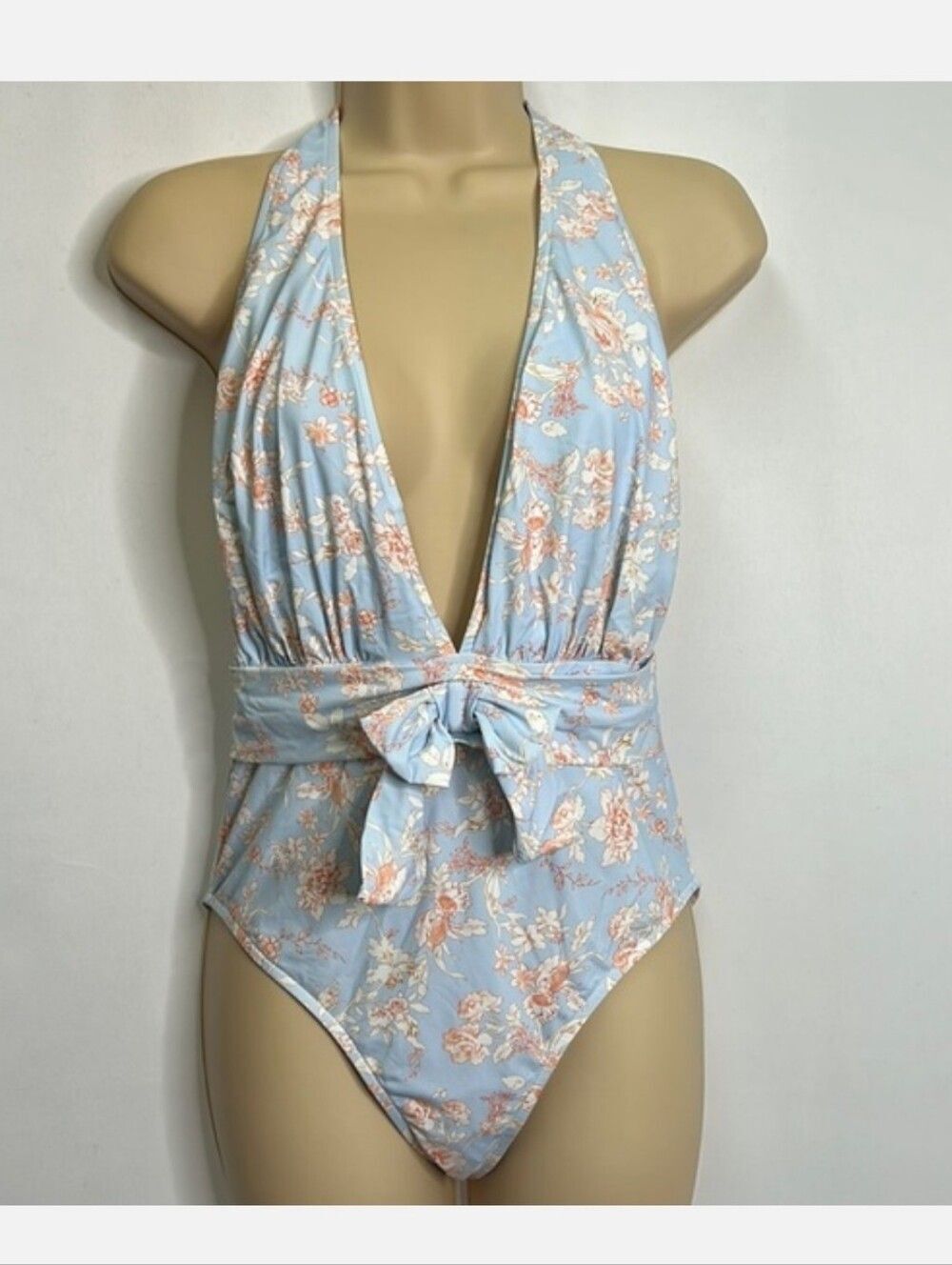 Halogen Blue Floral WeWoreWhat Brooklyn Halter One-Piece Swimsuit - Picture 2 of 14